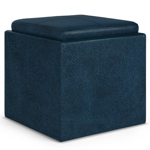English Elm Rockwood Cube Storage Ottoman With Flip-Over Tray - Stylish Dark Blue Vegan Leather & Hidden Storage B136P159097-GIGA