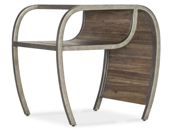 Hooker Furniture Commerce Rustic Open Ended End Table With Curved Silhouette, Pewter Frame, Distressed Planked Wood Shelf 7228-80206-85