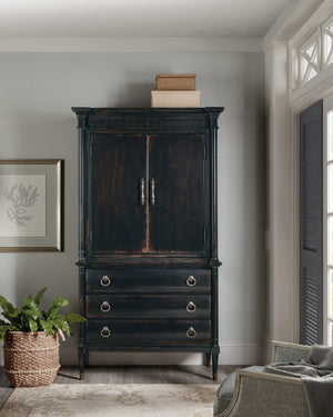 Hooker Furniture Charleston Elegant Jewelry Armoire With Black Cherry Patina, Cedar-Lined Drawer & Felt Lined Hooks 6750-90014-97