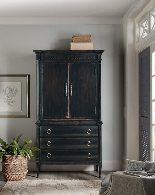Hooker Furniture Charleston Elegant Jewelry Armoire With Black Cherry Patina, Cedar-Lined Drawer & Felt Lined Hooks 6750-90014-97