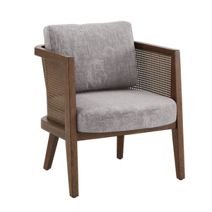 Homelegance By Top-Line Marceline Walnut Finish Fabric Cane Accent Chair Grey Rubberwood