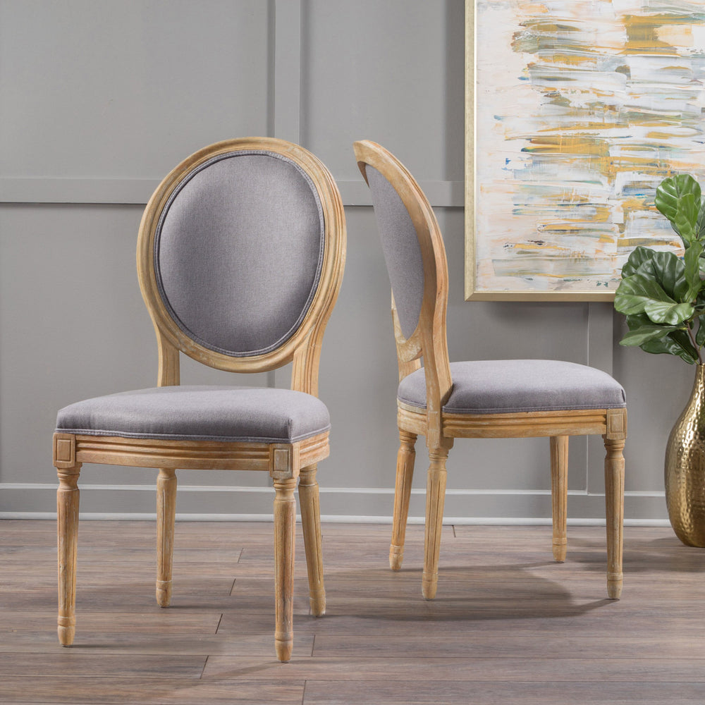 English Elm Kd French Country Rubberwood Dining Chairs Fluted Legs Padded Seat Set of 2 60352.00LGY