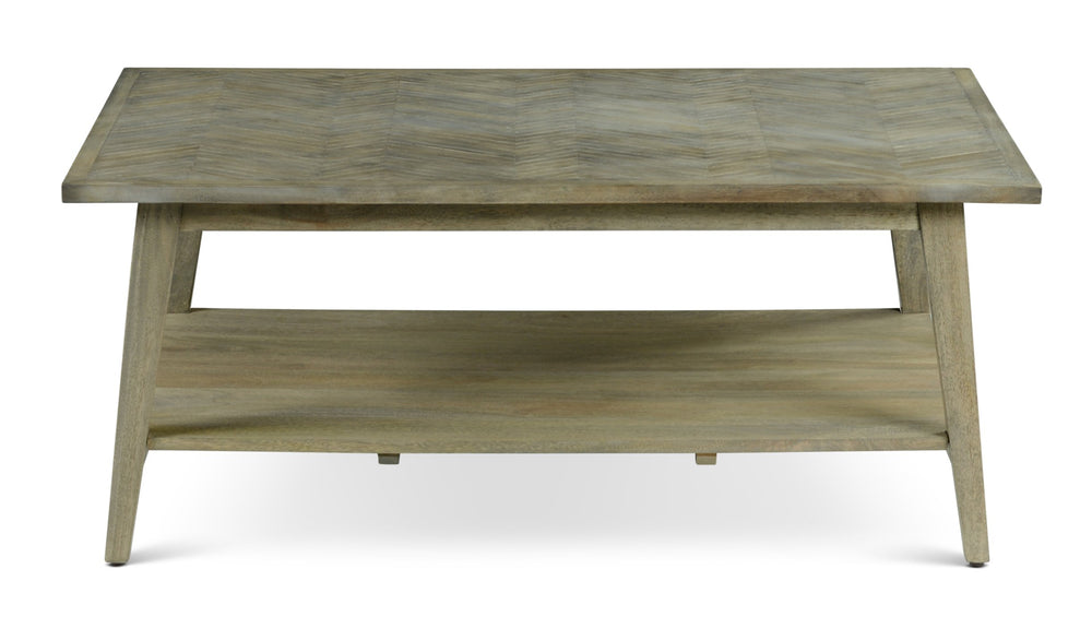 English Elm Steve Silver - Milani Mid-Century 3-Piece Light Brown Wood Table Set with Chevron Top & Lower Shelf for Storage B081S00426