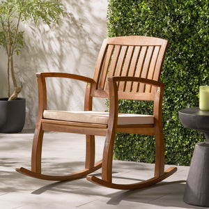 English Elm Acacia Hardwood Outdoor Rocking Chair with Cushions Slat Design for Porch or Deck 57496.00WCACA