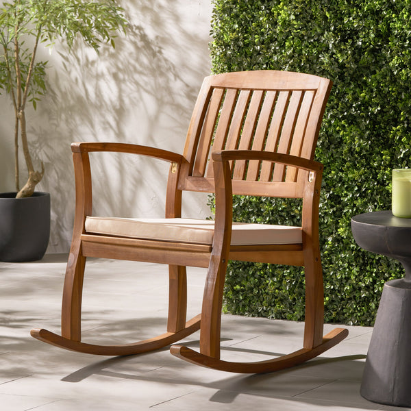English Elm Acacia Hardwood Outdoor Rocking Chair with Cushions Slat Design for Porch or Deck 57496.00WCACA