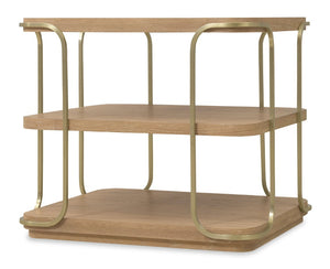 Hooker Furniture Banyon Desert Oak End Table With Brushed Brass Stainless Legs, Wire‑Brushed Cerused Finish — 26"L X 22"W X 24"H 6081-80113-82