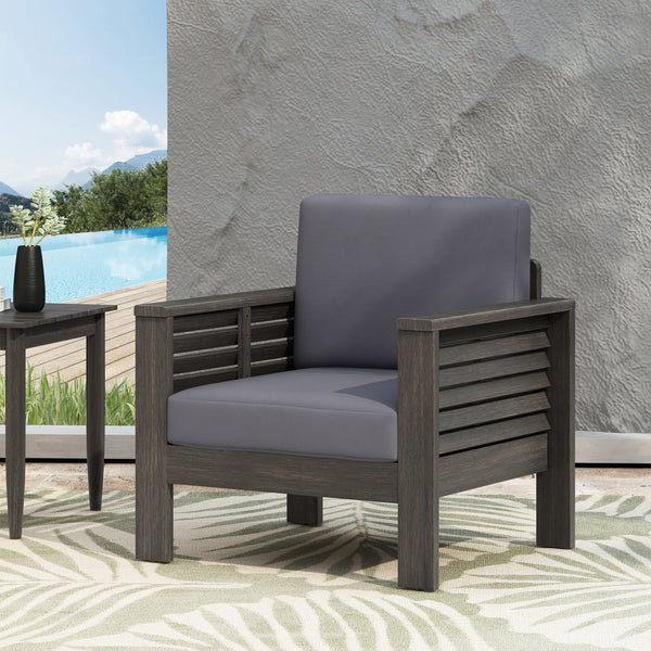 English Elm Christopher Knight Home® - Outdoor Acacia Wood Club Chairs with Water-Resistant Cushions, Durable Frame, Stylish Shutter Slat Design Grey 70692.00DGRY