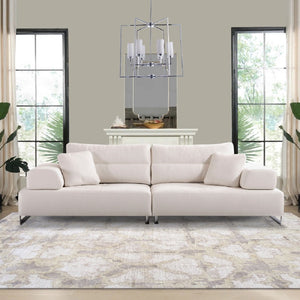 Pasargad Home Ravenna Modern Faux Suede Sofa With Sliding Backrest & Armrests For Ultimate Comfort White Faux Suede Pslm-012-3