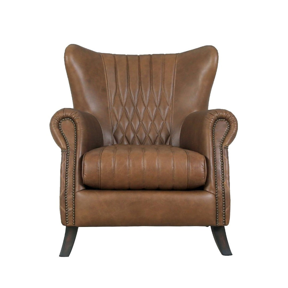 Pasargad Harrison Wing Chair - Luxurious Top Grain Leather Upholstered Comfort In Elegant Brown Brown Leather Chair-018-1