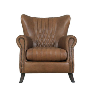 Pasargad Harrison Wing Chair - Luxurious Top Grain Leather Upholstered Comfort In Elegant Brown Brown Leather Chair-018-1