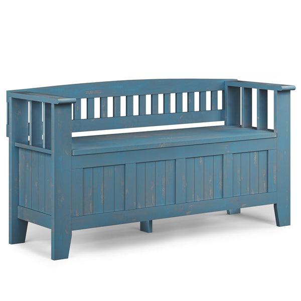 English Elm Acadian Handcrafted Entryway Storage Bench with Lift-Top Seating, Solid Wood, Transitional Design Blue B136P158260