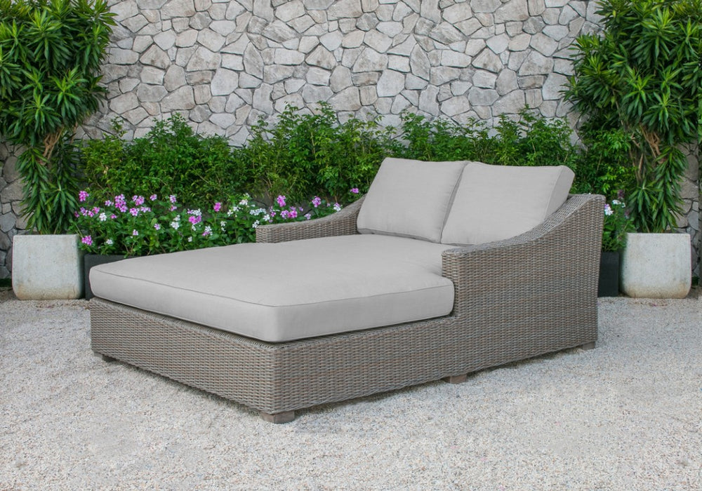 VIG Furniture Pismo Beige Wicker Sunbed For Two — Waterproof Cushions, Durable Aluminum Frame, Stylish Patio Lounger VGATRABD-108-BGE