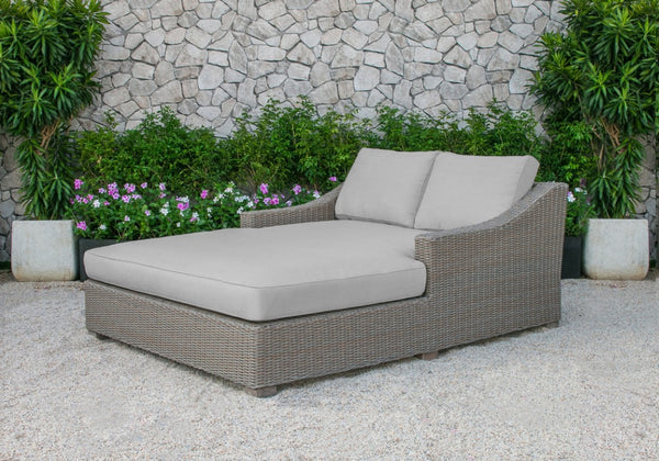 VIG Furniture Pismo Beige Wicker Sunbed For Two — Waterproof Cushions, Durable Aluminum Frame, Stylish Patio Lounger VGATRABD-108-BGE