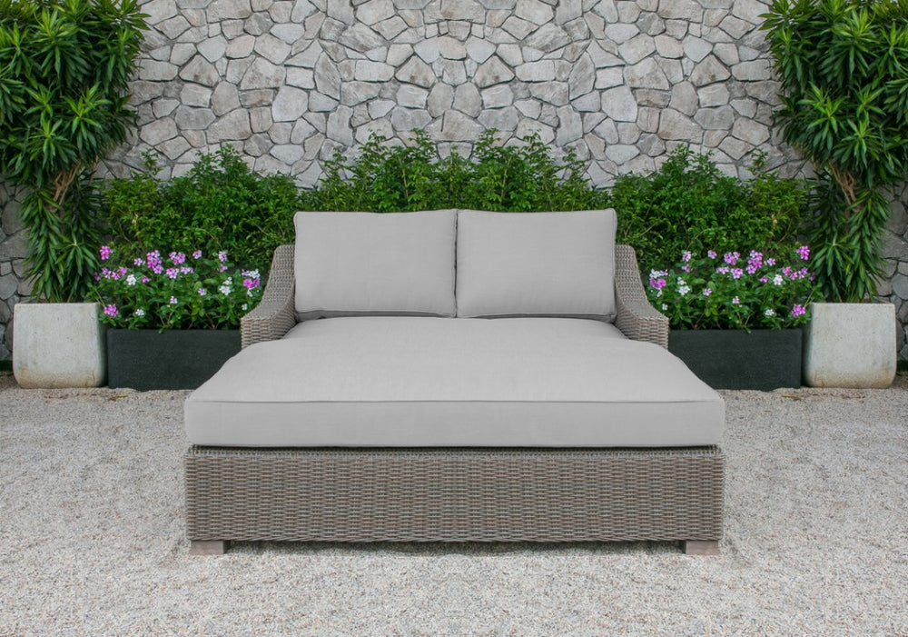 VIG Furniture Pismo Beige Wicker Sunbed For Two — Waterproof Cushions, Durable Aluminum Frame, Stylish Patio Lounger VGATRABD-108-BGE