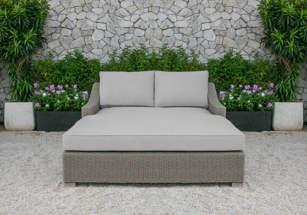 VIG Furniture Pismo Beige Wicker Sunbed For Two — Waterproof Cushions, Durable Aluminum Frame, Stylish Patio Lounger VGATRABD-108-BGE