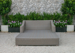 VIG Furniture Pismo Beige Wicker Sunbed For Two — Waterproof Cushions, Durable Aluminum Frame, Stylish Patio Lounger VGATRABD-108-BGE