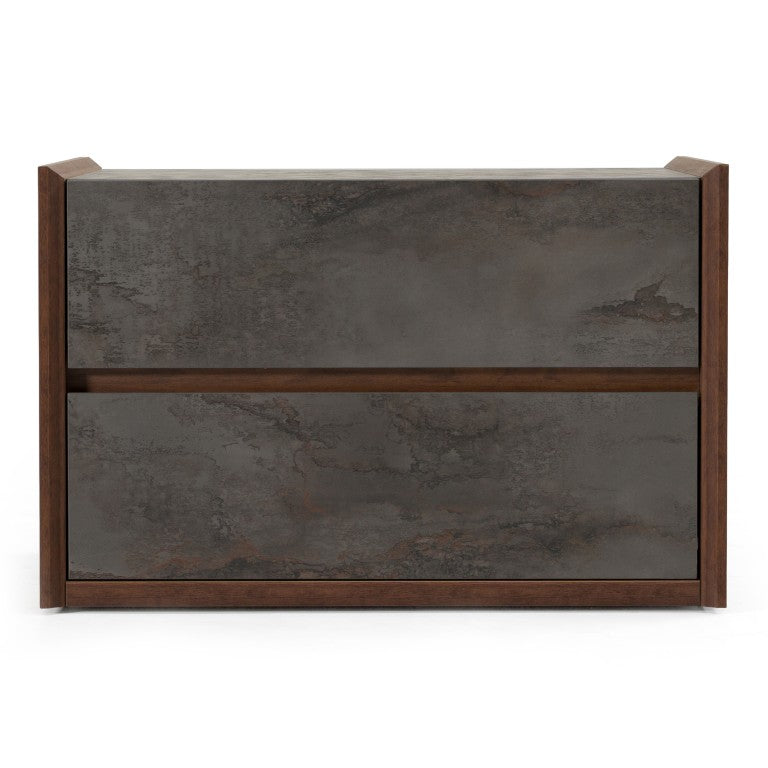 VIG Furniture Rado Walnut Nightstand With Oxid Stucco Drawers, Soft-Close, Hidden Handles, Italian Craftsmanship VGACRADO-NS