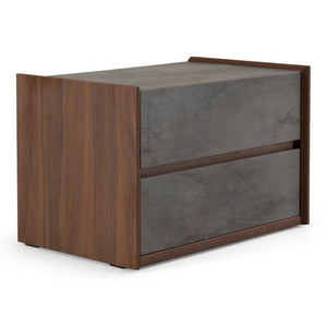VIG Furniture Rado Walnut Nightstand With Oxid Stucco Drawers, Soft-Close, Hidden Handles, Italian Craftsmanship VGACRADO-NS