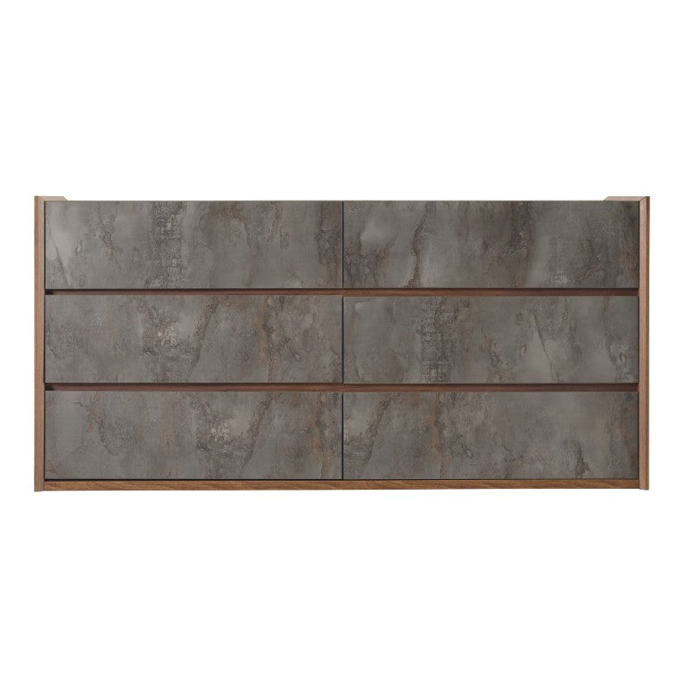 VIG Furniture Rado Modern Walnut Dresser With Stucco Drawers, 6 Soft-Close Storage, Italian Craftsmanship, Ready To Use VGACRADO-DRS