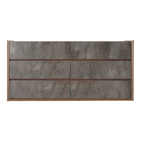 VIG Furniture Rado Modern Walnut Dresser With Stucco Drawers, 6 Soft-Close Storage, Italian Craftsmanship, Ready To Use VGACRADO-DRS
