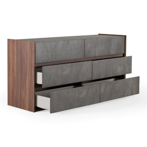 VIG Furniture Rado Modern Walnut Dresser With Stucco Drawers, 6 Soft-Close Storage, Italian Craftsmanship, Ready To Use VGACRADO-DRS