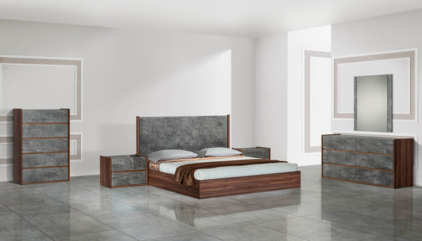 VIG Furniture Rado Modern Walnut Chest With Stucco Drawer Faces, Soft-Close Drawers, Concealed Handles, Italian Craftsmanship VGACRADO-CHEST