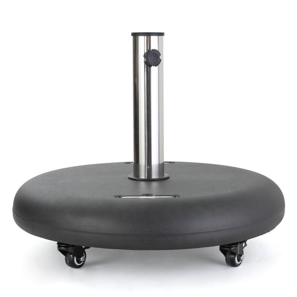 English Elm Wheelie Concrete Outdoor Umbrella Base with Locking Casters for Patio Stability Black 60454.00