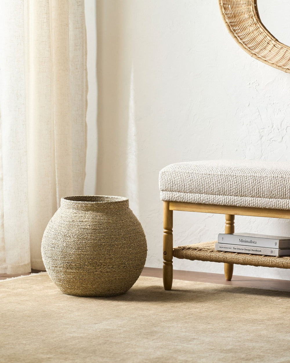 Surya Raine Handcrafted Woven Basket Vase Bohemian Accent for Shelves and Styled Spaces 9"H x 11"W x 11"D RAIN001-91111