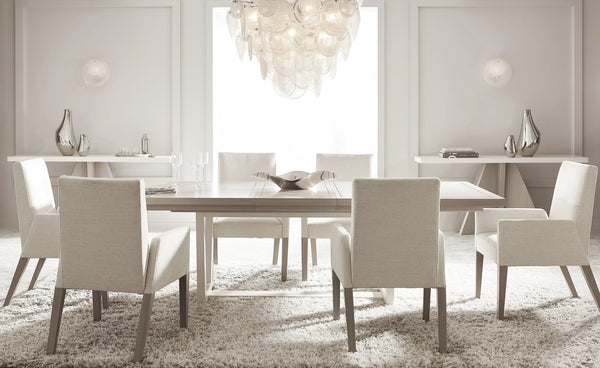 Bernhardt Bernhardt Stratum Dining Table With Mist Top & Polished Nickel Insets, Fossil Faux Stone Base, 82" 325224