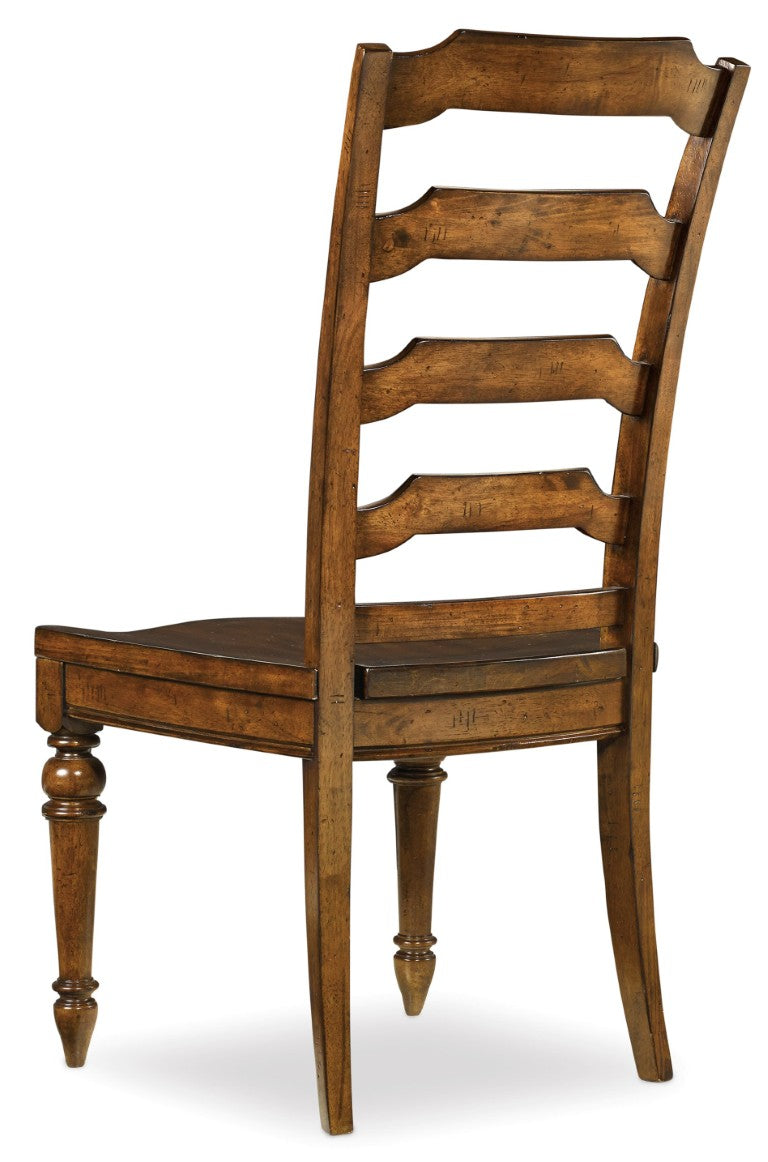 Hooker Furniture Tynecastle Ladderback Side Chair With Chestnut Distressed Finish, Scooped Wood Seat & Aged Copper Accents 5323-75310