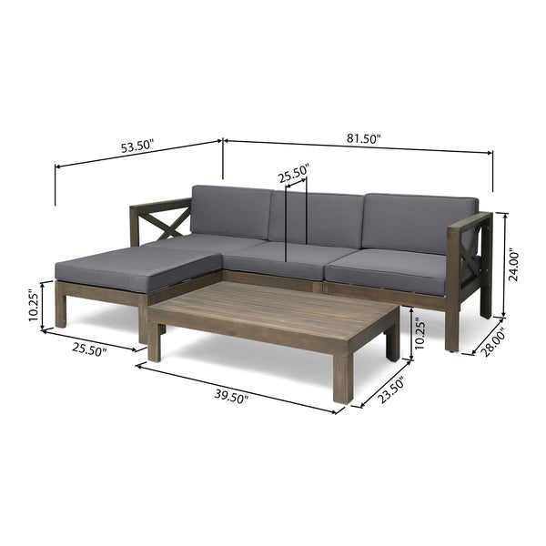 English Elm Alcove Acacia Hardwood Outdoor Sectional Set with Ottoman and Coffee Table 63714.00GDGRY