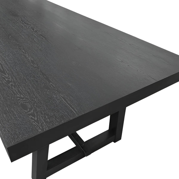 Raquel Japandi Rectangular Dining Table Rubberwood Oak Veneer Seats Six Matte Black