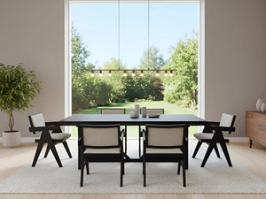 Raquel Japandi Rectangular Dining Table Rubberwood Oak Veneer Seats Six Matte Black