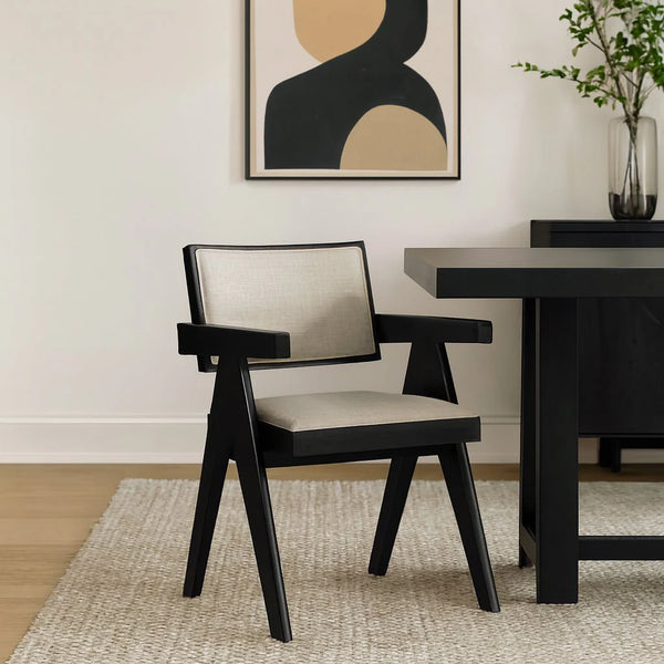 Alpine Furniture Raquel Japandi Rubberwood Dining Side Chairs Set of 2 Geometric Matte Frame 3269BLK-02