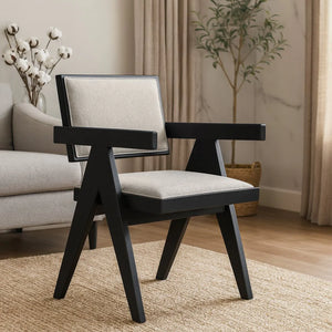 Raquel Japandi Rubberwood Dining Side Chairs Set of 2 Geometric Matte Frame