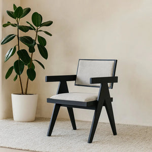 Raquel Japandi Rubberwood Dining Side Chairs Set of 2 Geometric Matte Frame