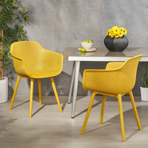 English Elm Christopher Knight Home® - LOTUS modern outdoor dining chair with weather-resistant polypropylene, perforated diamond pattern comfort and stability Yellow 23.5 L x 23.5 W x 22.5 H 69068.00YLW