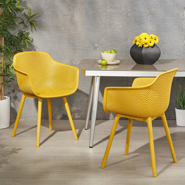 English Elm Christopher Knight Home® - LOTUS modern outdoor dining chair with weather-resistant polypropylene, perforated diamond pattern comfort and stability Yellow 23.5 L x 23.5 W x 22.5 H 69068.00YLW