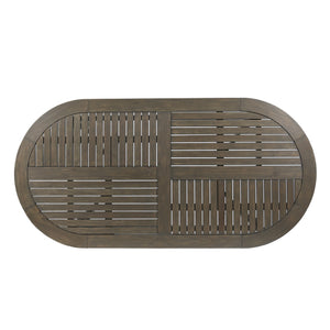 English Elm Acacia Wood Oval Outdoor Dining Table Weathered Gray Slatted Top Seats Six 62917.00GRY