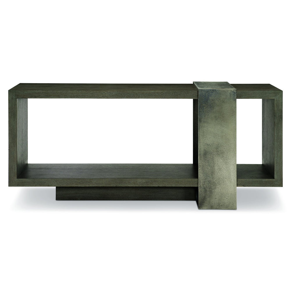 Bernhardt Bernhardt Cerused Charcoal Console Table 72"W – Sculptural Aluminum Wrap, Open Display, Rustic-Modern Appeal 384910B