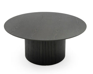 VIG Furniture Rawlins Round Mid-Century Black Ash Coffee Table With Tambour Pedestal Base, Sculptural Accent Table VGDW-J5939A-BLK