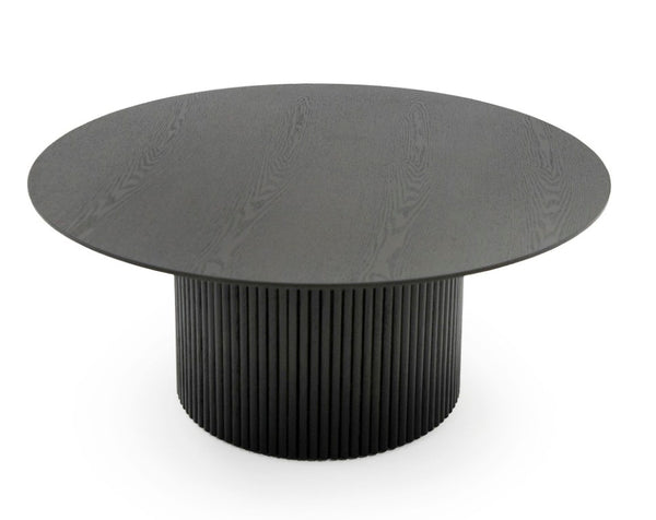 VIG Furniture Rawlins Round Mid-Century Black Ash Coffee Table With Tambour Pedestal Base, Sculptural Accent Table VGDW-J5939A-BLK