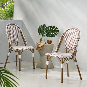 English Elm Outdoor Woven Rattan Bistro Chair Set of 2 with Aluminum Frame Bamboo Print Finish 69958.00RT