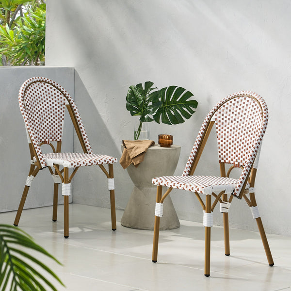 English Elm Outdoor Woven Rattan Bistro Chair Set of 2 with Aluminum Frame Bamboo Print Finish 69958.00RT