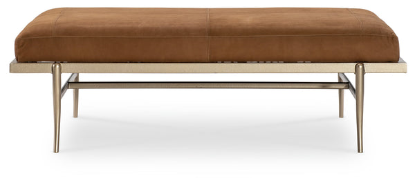 Hooker Furniture Melange Tobin Top Grain Leather Cocktail Ottoman with Gold Metal Base 628-80562-95