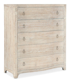 Hooker Furniture Serenity Monterey Five Drawer Chest — Surf Whitewashed Oak, Cedar-Lined Bottom, Felt Top Drawer, Champagne Pulls 6350-90010-80
