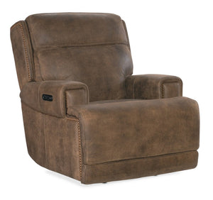 Hooker Furniture Wheeler Zero Gravity Power Recliner In Seville Timber Aniline Leather With Usb, Gold Nailhead Accents Brown SS762-PHZ1-085