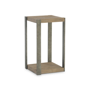 Bernhardt Bernhardt Tribeca Wire-Brushed Oak Accent Table With Textured Steel Supports And Lower Shelf Storage 333123