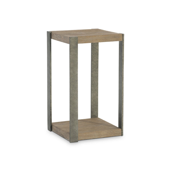 Bernhardt Bernhardt Tribeca Wire-Brushed Oak Accent Table With Textured Steel Supports And Lower Shelf Storage 333123