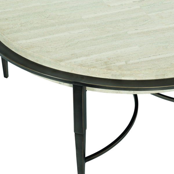 Bernhardt Bernhardt Travertine Barclay Cocktail Table — 42" Round Honed Stone Top With Antique Pewter Steel Base 512015